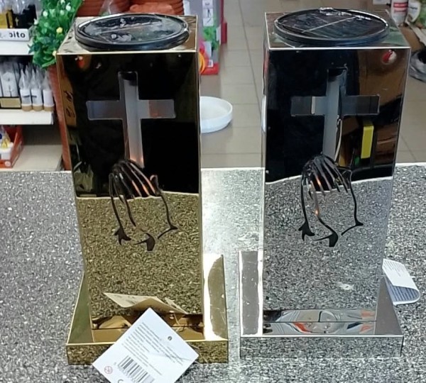 Znicz solarny ręce krzyż złoty 2